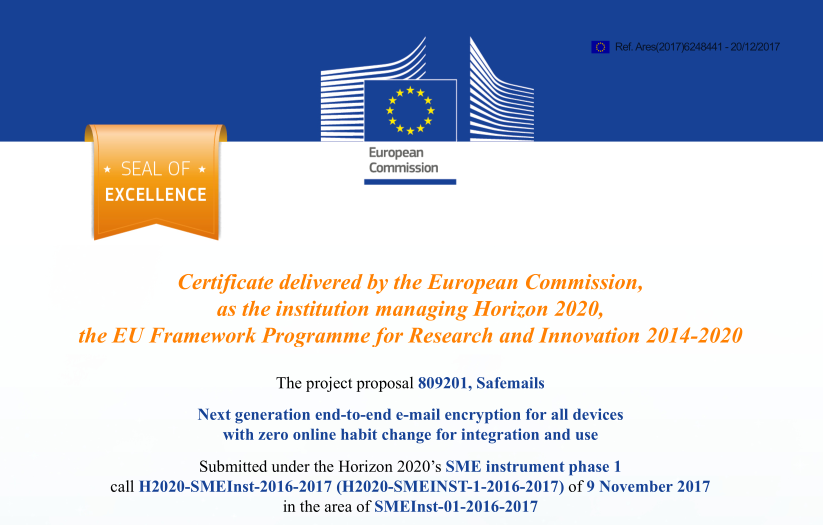 European Commission Seal of Excellence 2017 - SafeMails Project